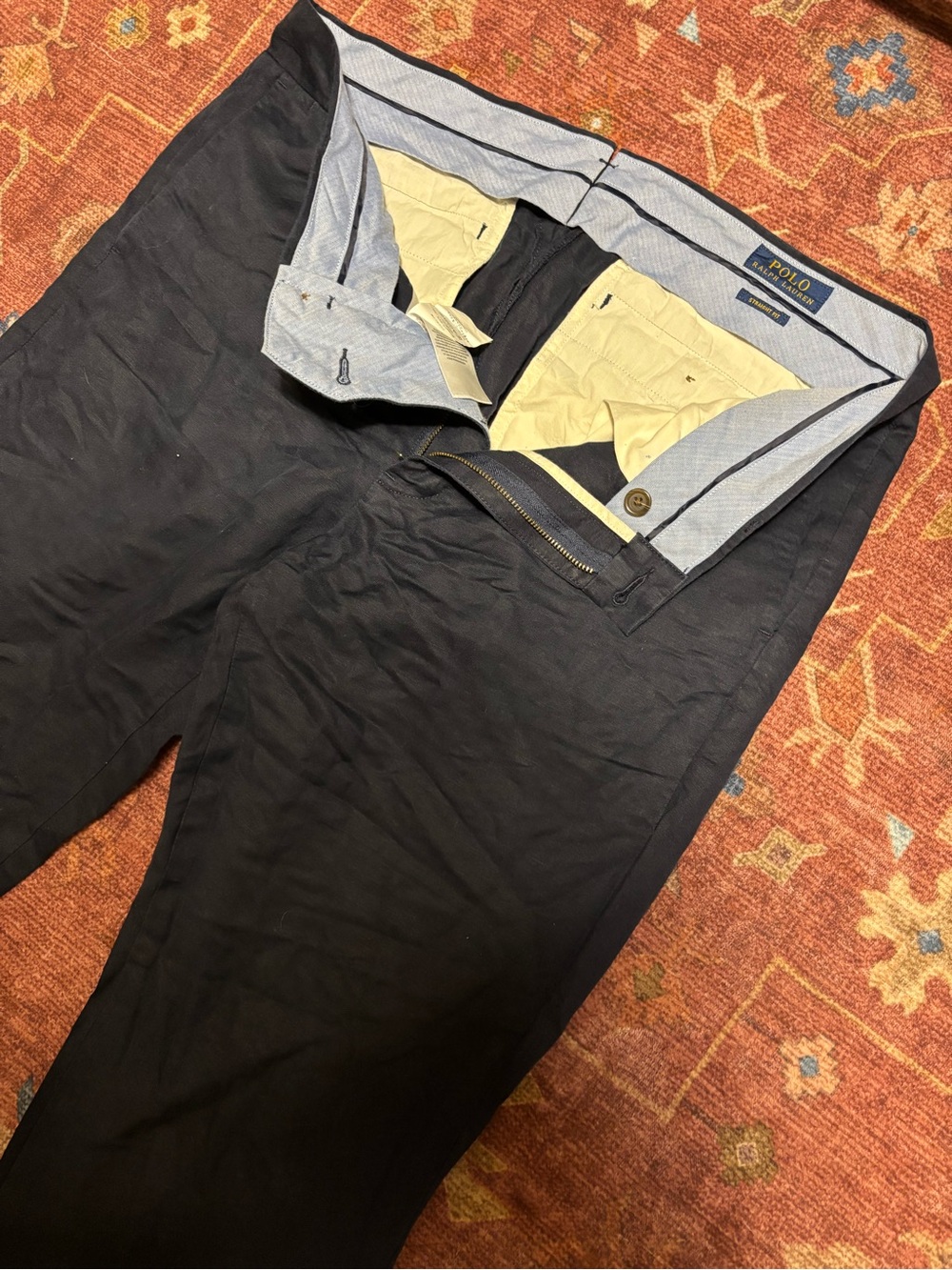 Polo Ralph Lauren Pants 33x32 Navy Blue Linen Cotton Blend Classic Fit Chino